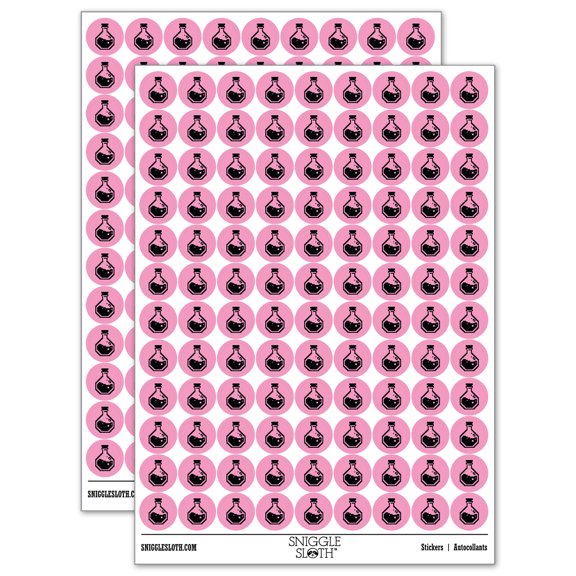 Pixel RPG Potion Health Mana Bottle 200+ Round Stickers - Light Pink - Gloss Finish - 0.50" Size
