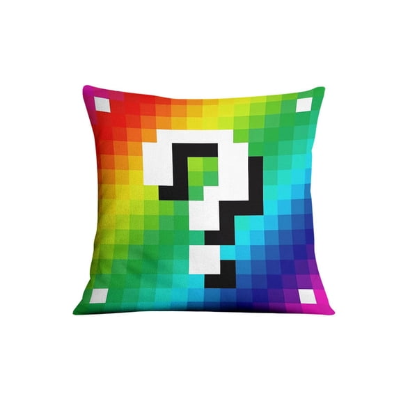 Pixel Rainbow Lucky Block Throw Pillow - 8-Bit Sandbox Game Decorative Cushion for Couch, Bed & Gaming Room - Soft Plush Sofa Pillow for Gamers & Home Decor Enthusiasts
