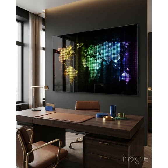 Pixel Rainbow World Map Glass Wall Art