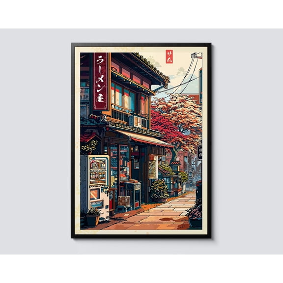 Pixel Ramen Shop Anime Style Pixel Art Illustration City Street Scene Wall Art Decor Poster Print Perfect Gift For Foodies And Gamers