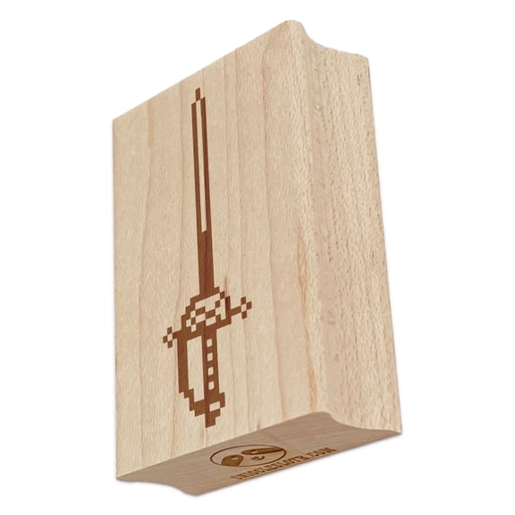 Pixel Rapier Fencing Sword RPG Video Games Rectangle Rubber Stamp Stamping Scrapbooking Crafting - Small 1.7in