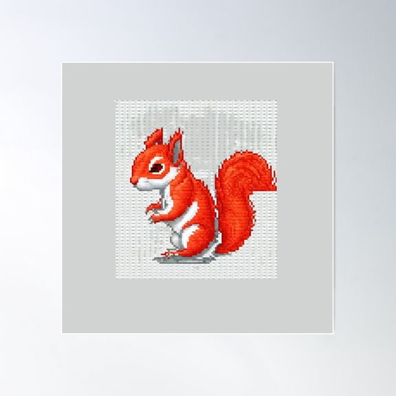 Pixel Red Squirrel Design Print Poster Wall Art, Modern Wall Decor For Living Room Bedroom, 24x24 UNFRAMED