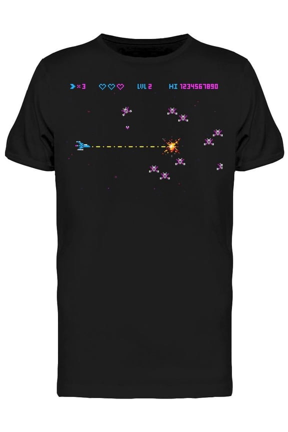 Pixel Retro Videogame Space Ufo T-Shirt Men -Image by Shutterstock, Male Medium