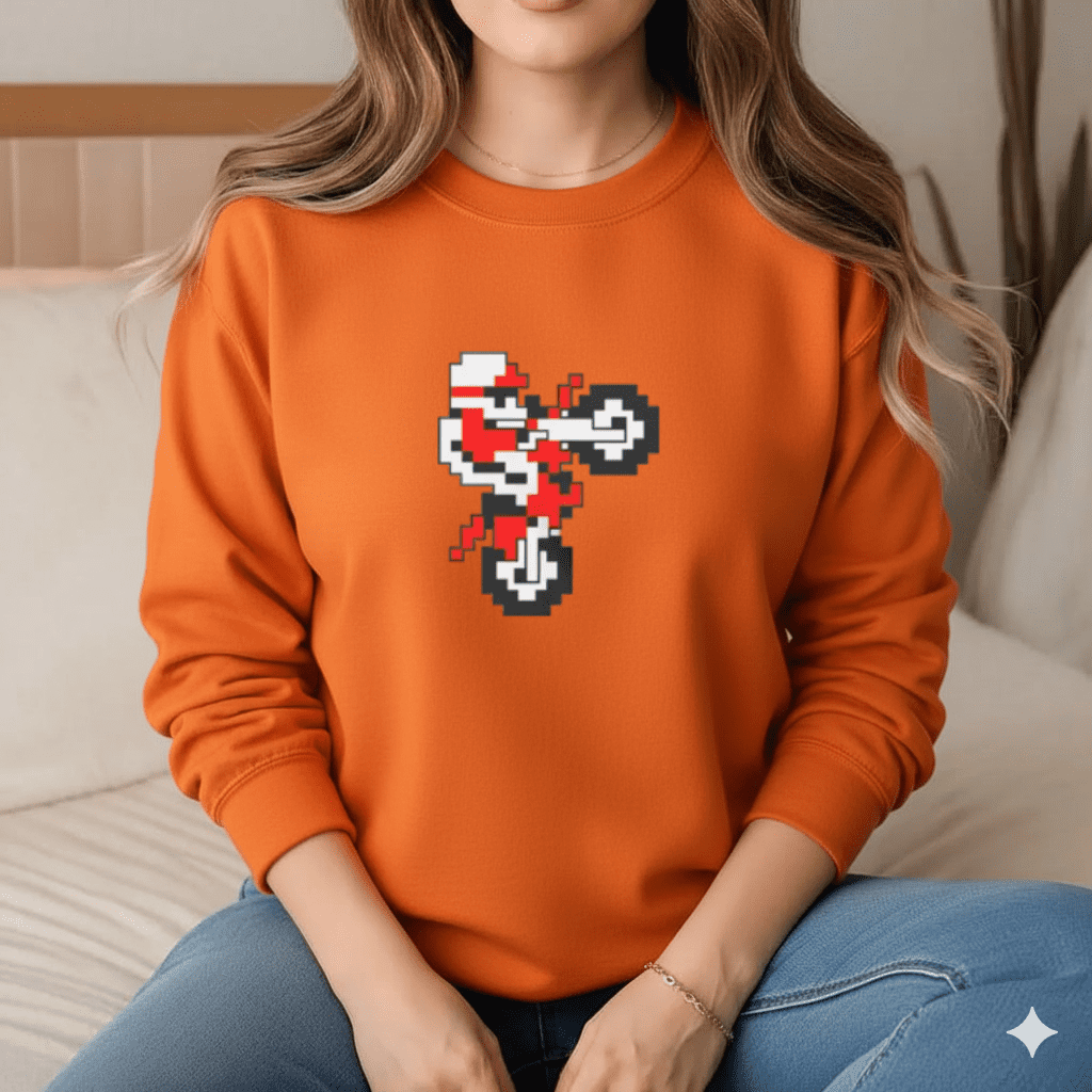 Pixel Rider 8-Bit Motocross Retro Gaming Adventure Sweatshirt, up to ...