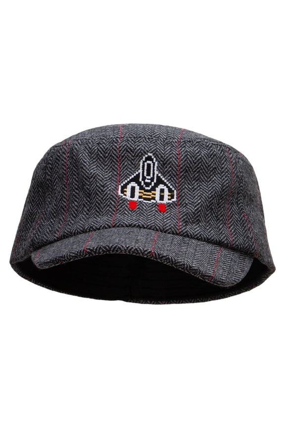 Pixel Rocket Ship Wool Fashion Fitted Engineer Cap - Black OSFM