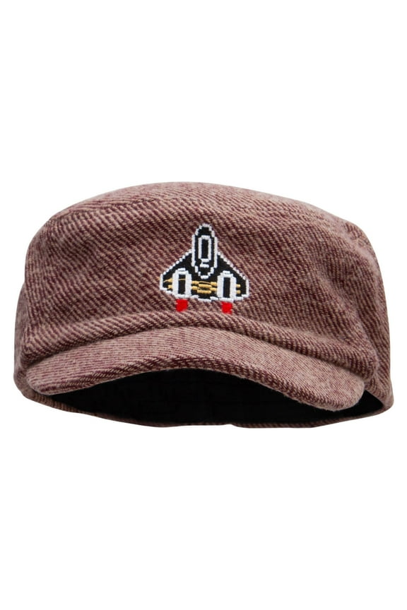 Pixel Rocket Ship Wool Fashion Fitted Engineer Cap - Maroon OSFM