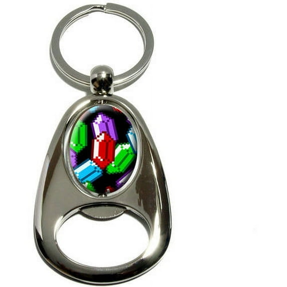 Pixel Rupees, Colored Rubies Video Game Geek, Chrome Plated Metal Spinning Oval Design Bottle Opener Keychain Key Ring