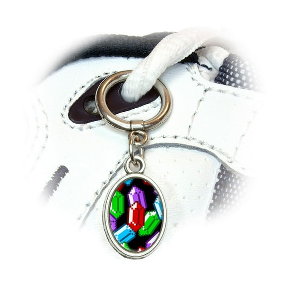 Pixel Rupees - Colored Rubies Video Game Geek Oval Shoe Charm
