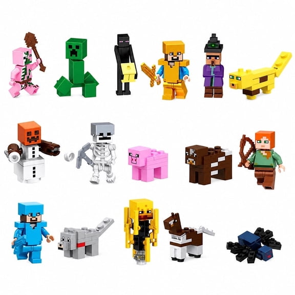 Pixel Sandbox Game Building Blocks Figures Set, 16 PCS Pixel Character Action Figures, Pixel World Mobs Animals Collection Kit, Video Game Themed Building Toys for Gaming Fans Collectors