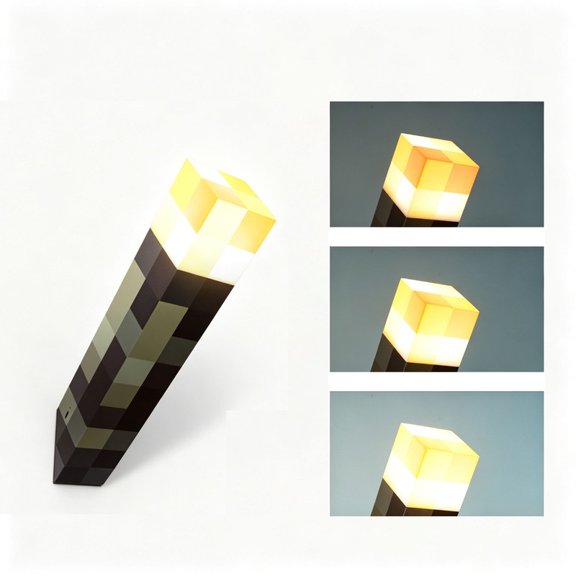 Pixel Sandbox Game Torch Lamp with 3 Brightness Levels, Rechargeable LED Pixel Torch Night Light with Wall Mount, Dimmable Warm Glow Pixel Block Decor, Video Game Themed Light for Gaming Room Bedroom