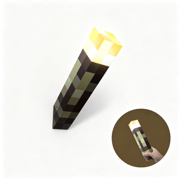 Pixel Sandbox Game Torch Lamp, Rechargeable LED Pixel Torch Night Light with Wall Mount Hook, Warm Glow Pixel Block Decor, Video Game Themed Ambient Light for Gaming Room Bedroom Living Room