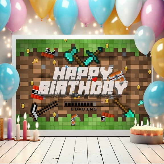 Pixel Sandbox Theme Party Backdrop, Sandbox Party Decorations 5x7Ft Large Video Game Pixel Theme Party Supplies Banner Miner Party Accessories for Theme Party, Birthday