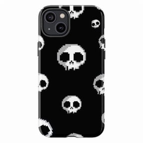 Pixel Skull Halloween Phone Case – Retro 8-Bit Black & White Spooky Design for iPhone 16 15 14 13 12 11 Pro Max Plus Mini