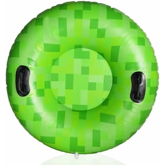 Pixel Snow Tube, 40 Inch PVC Pixel Inflatable Snow Sled for Kids and Adults Video Game Theme Cold-Resistant Toy with Raised Handles Outdoor Winter Sledding Supplies$$Sport & Recreation Other