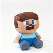 Pixel Steve Block Plush Toy - 7.5" Soft Sitting Sandbox Character Stuffed Doll with Blue Eyes & Beard - Washable Stress Relief Buddy for Gamers, Teens & Adults
