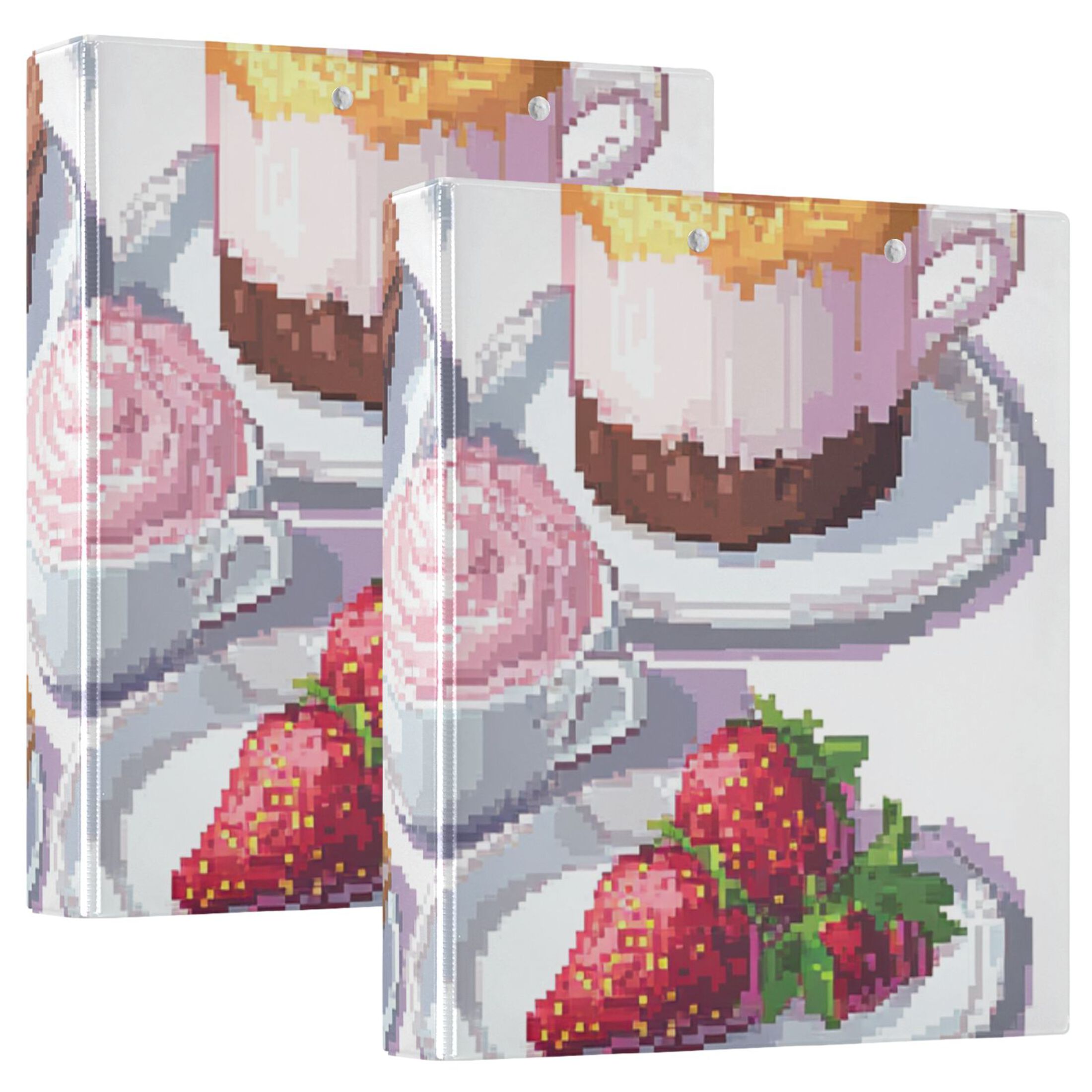 Pixel Strawberry Cakes 3 Ring Binders 1.5 inch Hardcover File Folders with Interior Pockets A4 Size Organizer for School Office Hospital