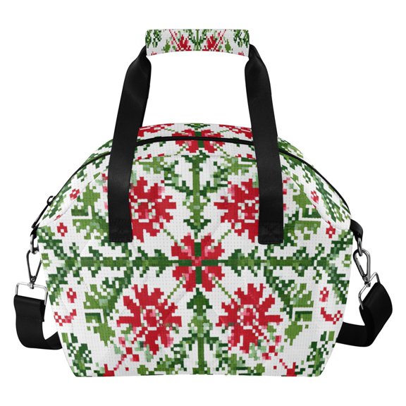 Pixel Style Christmas Pattern Insulated Lunch Bag Reusable Quilted Lunch Box Waterproof Leakproof Lunch Container