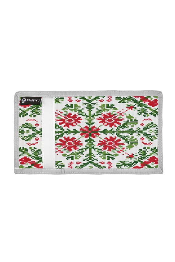 Pixel Style Christmas Pattern Trifold Wallets Card Holders Coin Pockets with Lanyards Portable Unisex
