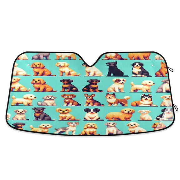 Pixel Style Dogs Car Windshield Sun Shade Foldable Car Front Window Visor Heat and UV Protection 53x23.5