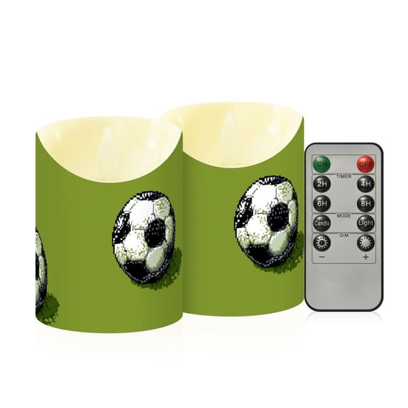 Pixel Style Football Flickering Flameless Candles with Remote Timer Battery Operated LED Tealight Set of 2 M
