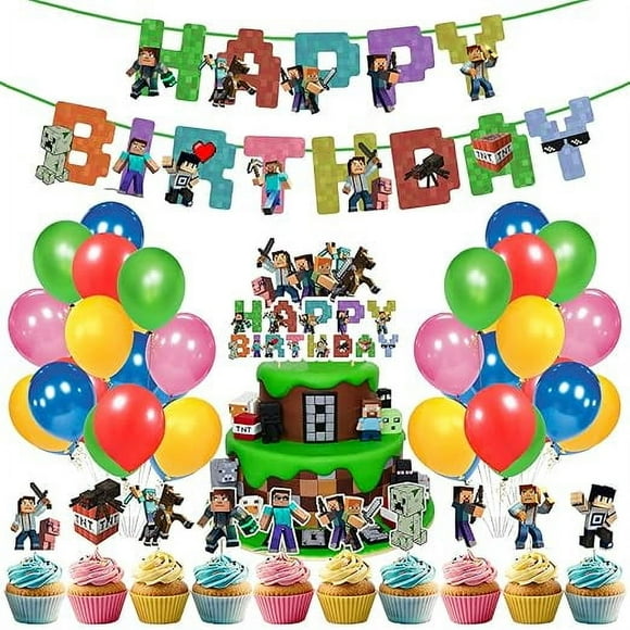 Pixel Style Gamer Birthday Party Supplies for Game Fans,37 Pcs