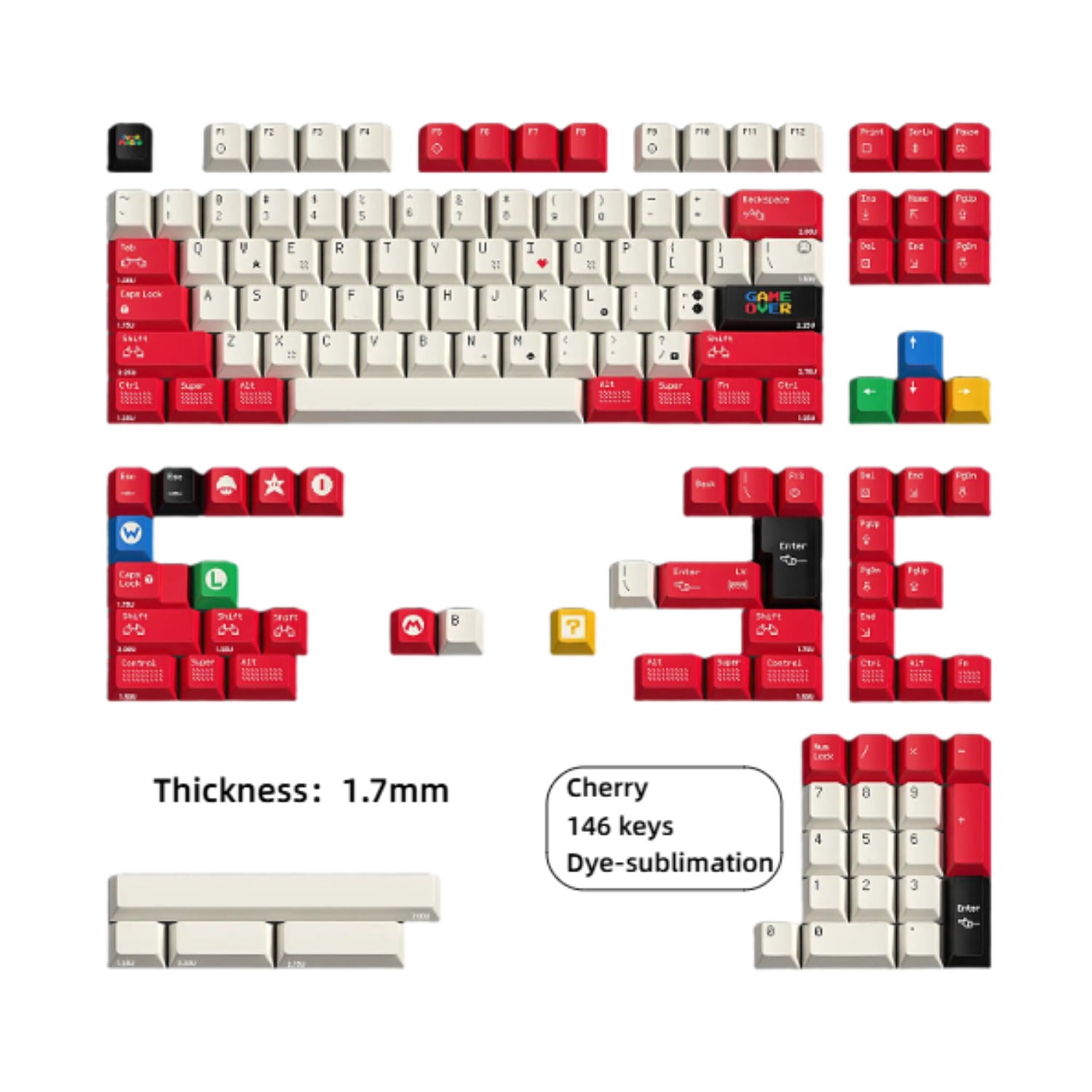 Pixel Style Keycaps, Cherry Profile 1.7mm PBT Dye-Sublimation Keycaps ...