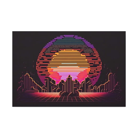 Pixel Sunset City Man Cave Video Game Synthwave Wall Decor Unframed Paper Print
