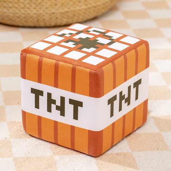 Pixel TNT Block Plush Cube Pillow - 8-Bit Sandbox Game Room Decorative Cushion for Sofa, Bed & Floor - Soft Stuffed Ottoman Footrest for Gamers, Home Decor Enthusiasts20*20cm