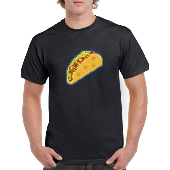 Pixel Taco Graphic Men Black T-Shirt, Male Large