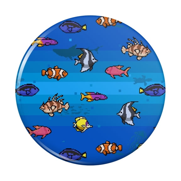 Pixel Tropical Ocean Fish Pattern Kitchen Refrigerator Locker Button Magnet