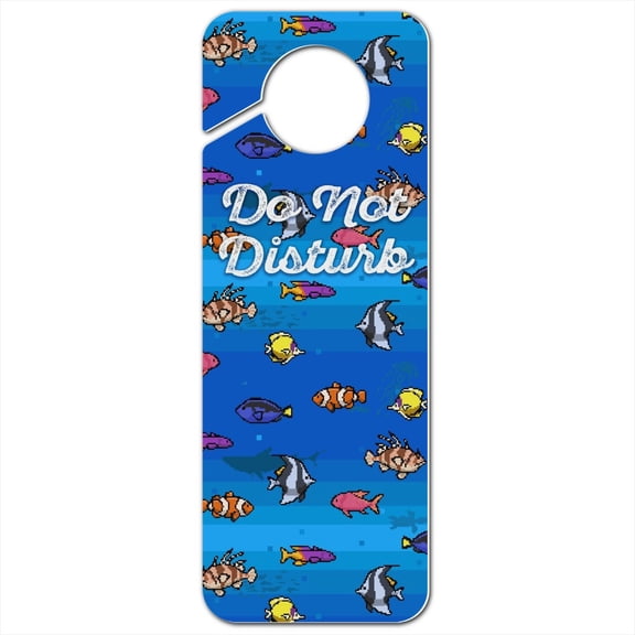 Pixel Tropical Ocean Fish Pattern Plastic Door Knob Hanger Sign