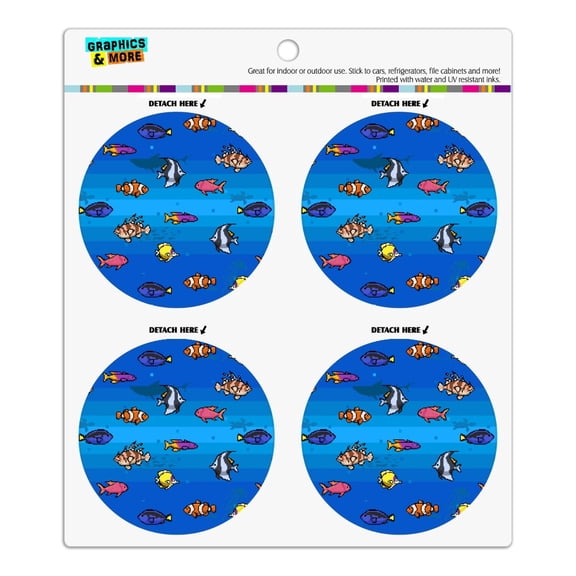 Pixel Tropical Ocean Fish Pattern Refrigerator Fridge Locker Vinyl Circle Magnet Set