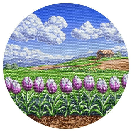 Pixel Tulip Field 15.4in Diameter PVC Plate Mat, Heat-Resistant and Cuttable, Kitchen Decor
