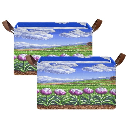 Pixel Tulip Field 16.9x11.4x10in Foldable Open Home Storage Bins Durable Water Resistant Shelf Baskets