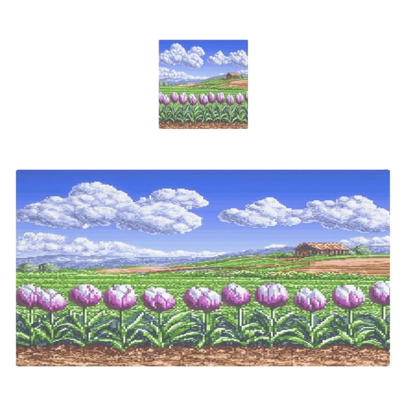 Pixel Tulip Field 2 Piece Cotton Bath and Face Towel Set Soft and Absorbent, for Beach Pool Bathroom