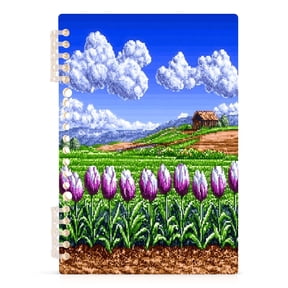 Pixel Tulip Field A5 8.3x5.7in PP Notebook, Adjustable Rings, 60 Sheets, Diary or Journey Note