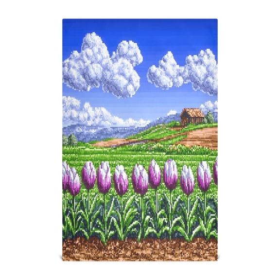 Pixel Tulip Field Decorative Waffle Towel Kitchen Dishcloth 28x18in Multi-Use Tea Towel