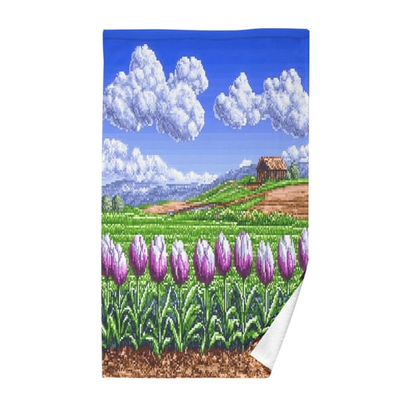 Pixel Tulip FieldBath Towel 100% Cotton Soft Thick High Absorbency Hand Face Towel Single Pack 16x28in