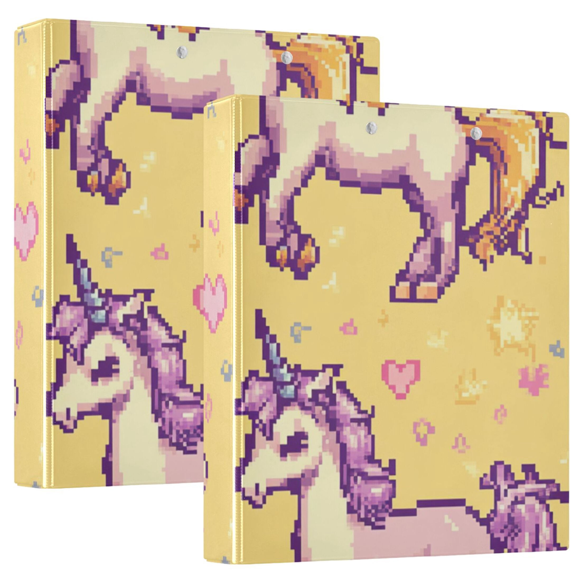 Pixel Unicorns 3 Ring Binders 1.5 inch Hardcover File Folders with Interior Pockets A4 Size Organizer for School Office Hospital