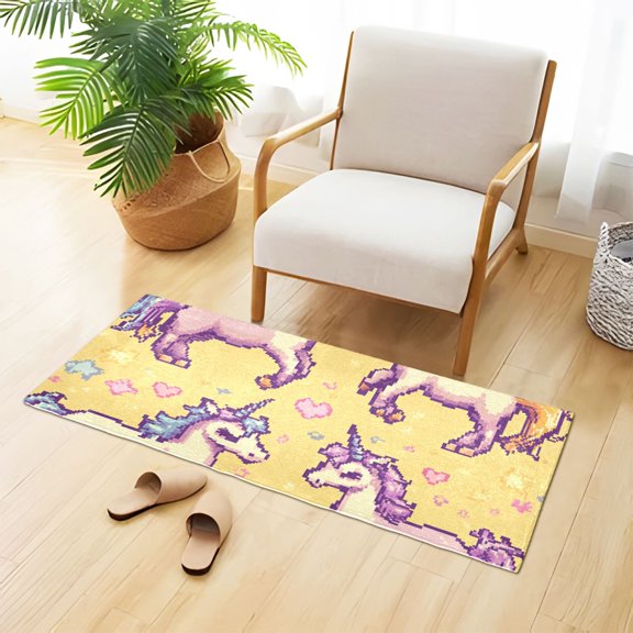 Pixel Unicorns Bathroom Rug 39x20 Non Slip Quick Dry Washable Bathroom Mats for Bedroom Living Room Kitchen