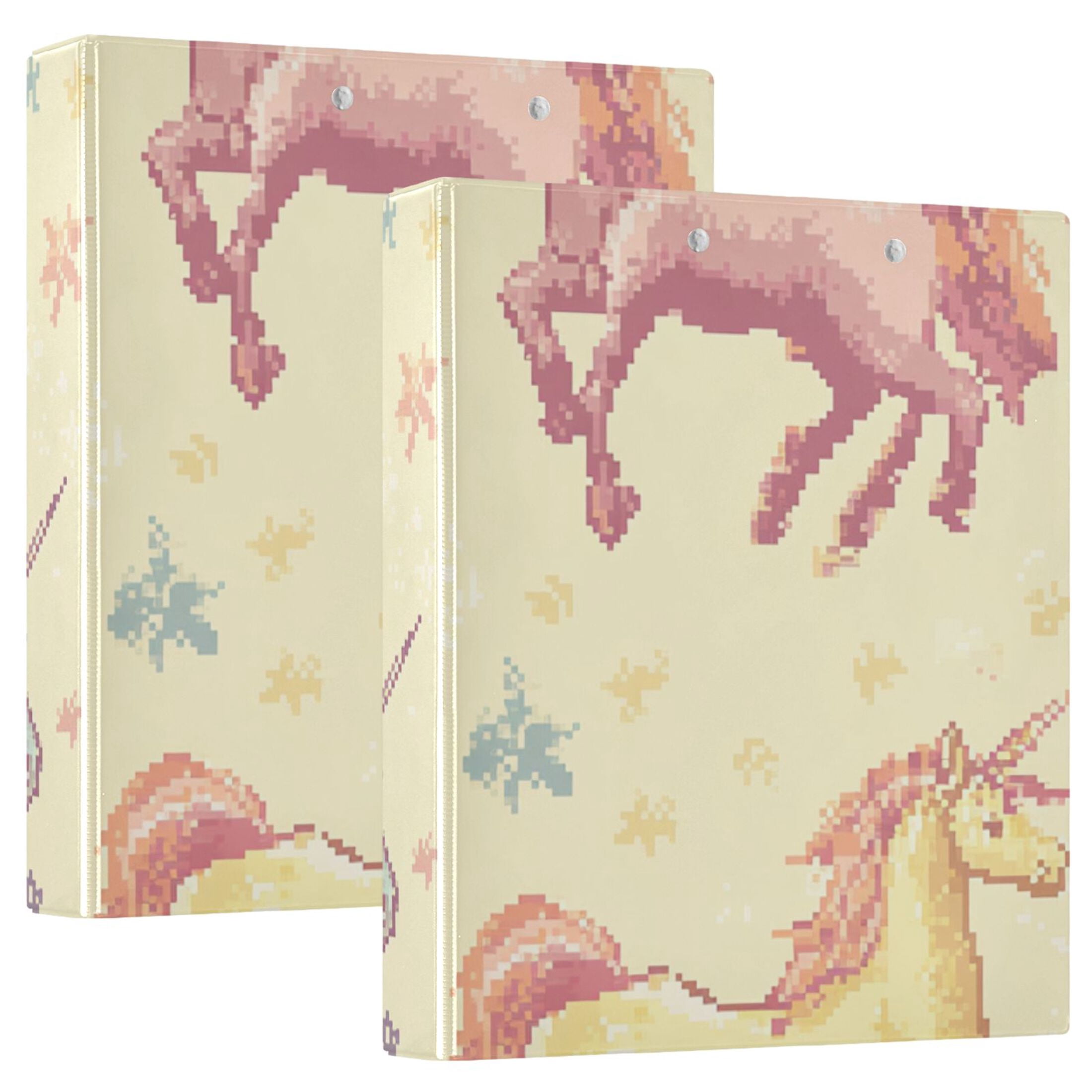 Pixel Unicorns Stars 3 Ring Binders 1.5 inch Hardcover File Folders with Interior Pockets A4 Size Organizer for School Office Hospital