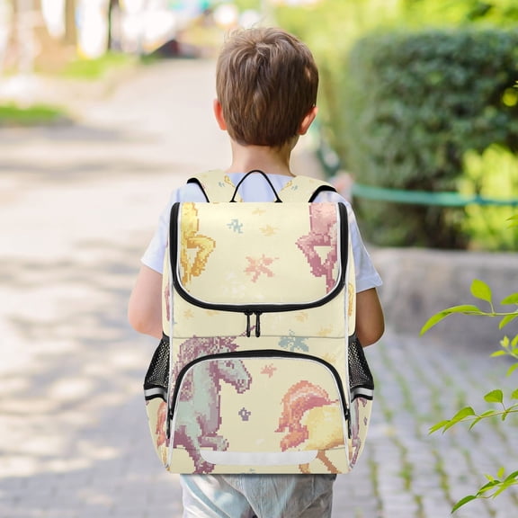 Pixel Unicorns Stars Backpack Big Laptop Backpack Casual Daypack Quilted Large Capacity Large Bookbags