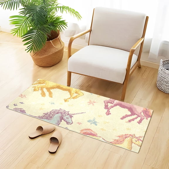 Pixel Unicorns Stars Bathroom Rug 39x20 Non Slip Quick Dry Washable Bathroom Mats for Bedroom Living Room Kitchen