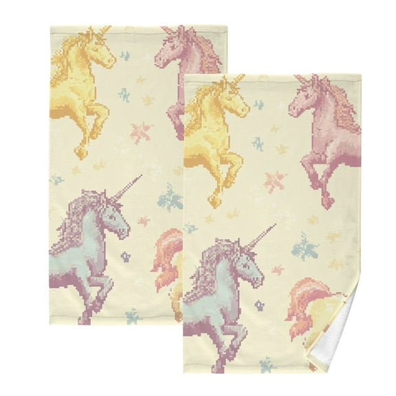 Pixel Unicorns Stars Hand Towels Cotton Bath Towels Large Face Towels Absorbent for Bathroom 2 Packs