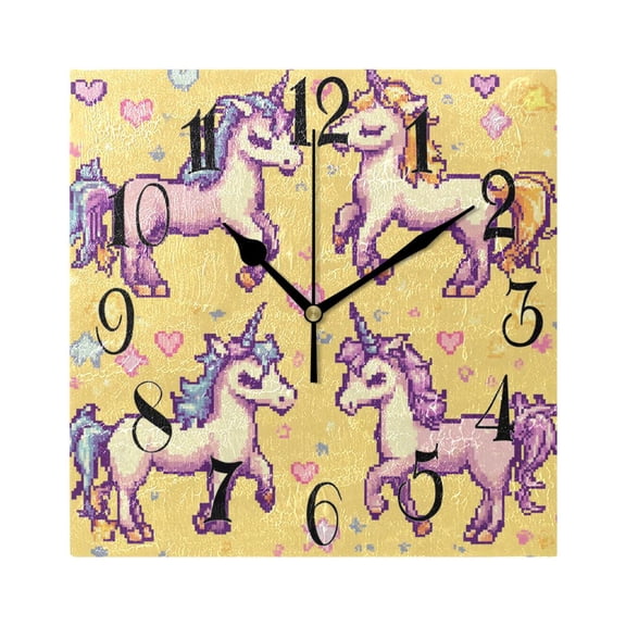 Pixel Unicorns Wall Clock Decorative Square Silent Non-Ticking Operated Clocks Aesthetic for Bedroom Living Room