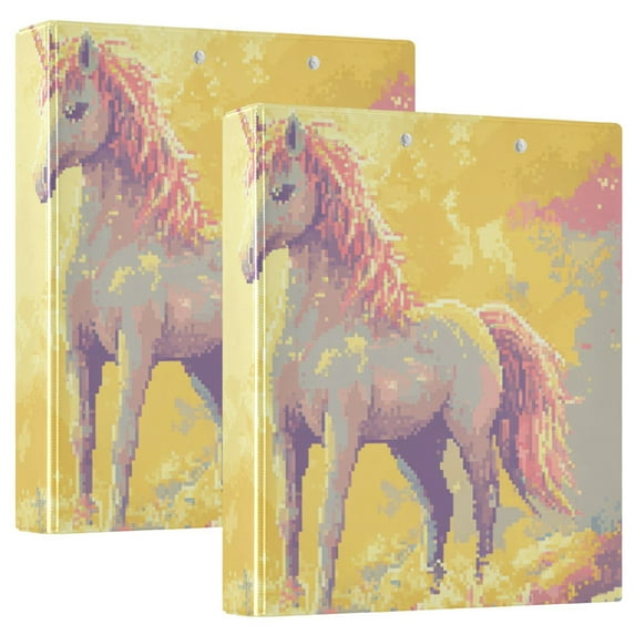 Pixel Unicorns and Rainbow 3 Ring Binders 1.5 inch Hardcover File Folders with Interior Pockets A4 Size Organizer for School Office Hospital