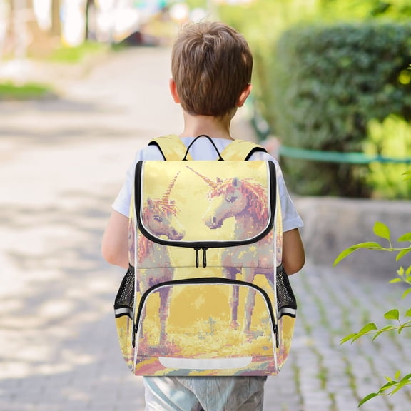 Pixel Unicorns and Rainbow Backpack Big Laptop Backpack Casual Daypack Quilted Large Capacity Large Bookbags