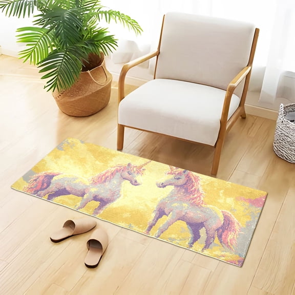 Pixel Unicorns and Rainbow Bathroom Rug 39x20 Non Slip Quick Dry Washable Bathroom Mats for Bedroom Living Room Kitchen