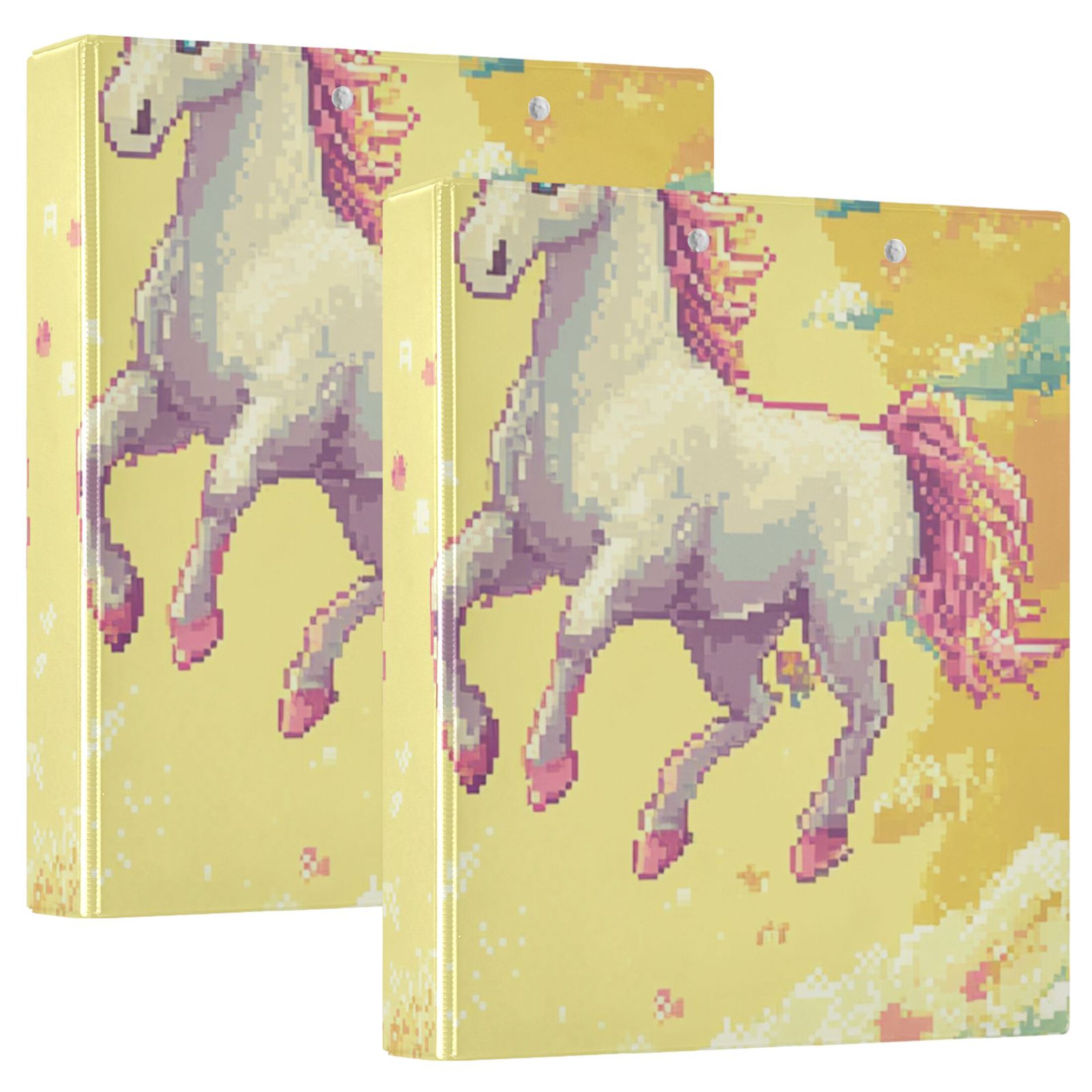 Pixel Unicorns in Clouds 3 Ring Binders 1.5 inch Hardcover File Folders with Interior Pockets A4 Size Organizer for School Office Hospital