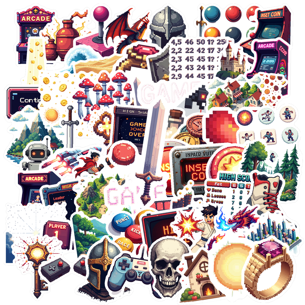 Pixel Video Game Theme Stickers, Waterproof Video Game Theme Sticker ...